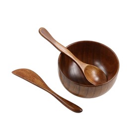 GUEDKIKL 3Pcs/set Face Mask Mixing Bowl,Wooden Mask Bowl with Spatula Mixing Spoon,Mixing Kit For DIY Making Mask,Facial Skin Care Tools For Women