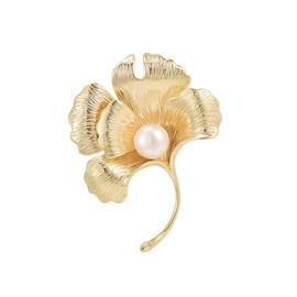 UNVAK Ginkgo Leaf Brooches Freshwater Pearls Ginkgo Leaves Brooch Pin 18k Gold Plated Ginkgo Lapel Pin Jewelry Mother's Day Wedding Gifts for Mom Wife