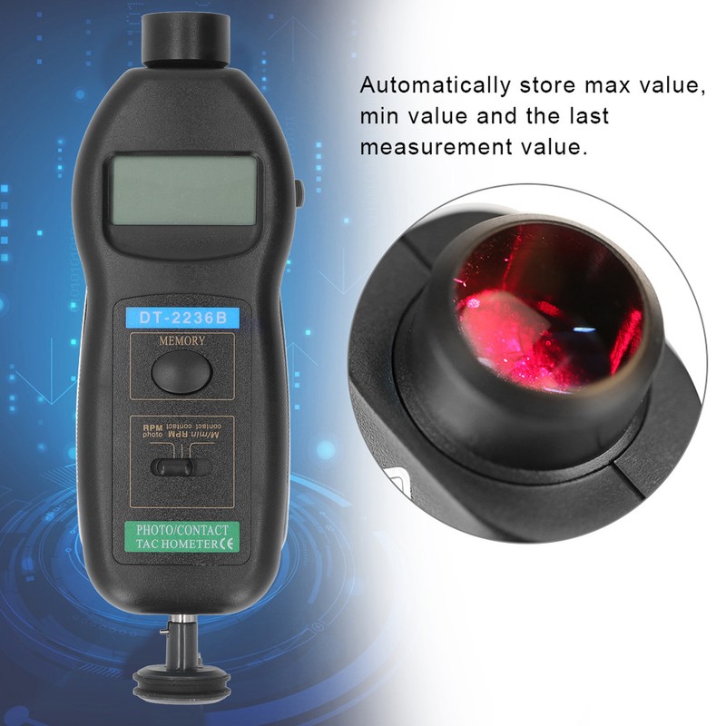 Digital Tachometer 5 Digit LCD Display Handheld Speed Guage Contact