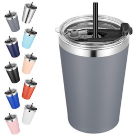 VEGOND 12oz Tumbler Stainless Steel Tumbler bulk Vacuum Insulated Double Wall Travel Tumbler with Lid and Straw Reusable Tumbler, Grey 1 Pack