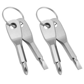 2Pack Pocket Screwdriver Set- Best Stocking Stuffers - EDC Keychain - Portable Repair Tool for Small Projects, Furniture - Compact & Ergonomic Flat Head & Phillips Key Screwdrive (Silver-S)