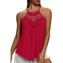 isermeo Women's Color Block Tank Top Sleeveless Flowy Shirts Scoop Neck Camis Blouse Red-XXL