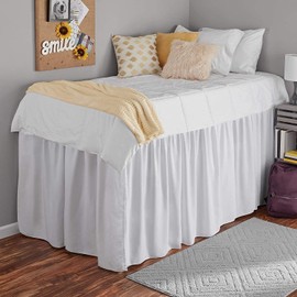 Bed Skirt for Dorm Room, Ruffled Dorm Sized Bed Skirt, Three Fabric Sides College Dorm Bed Skirt, Extra Long Dorm Room Bed Skirt, 32 Inch Tailored Drop-Twin-XL, White Solid