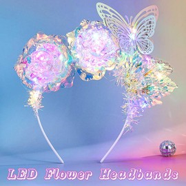 Firuilo Light Up Flower Headband Led Butterfly Hairbands Laser Rave Leaf Head Hoops for Women (B-Style, One Size)