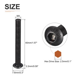DTGN M4-0.7x40mm Button Head Socket Cap Screws - 50Pack - Good for Machine - Carbon Steel Black Oxide - Hex Drive Full Thread Fasteners