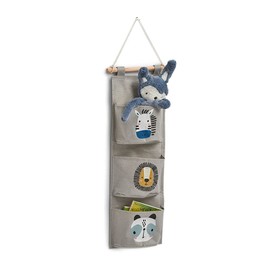 Zeller 14286 Hanging Storage "Animals", Cotton/Polyester, Approx. 20 x 60 cm, Children's Room, Toy Bag, Wall Shelf, Hanging Shelf, Storage