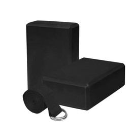 for 2 Pack EVA Yoga Block High Density TPE Foam Black and Yoga Resistance Strap