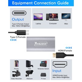 YCBUENO Video Capture Card, 4K@60Hz to Type C Full HD 1080P/60fps Capture Card for Live Broadcast,DSLR,Video Capture Device for High Definition Acquisition,Gaming,Live Stream