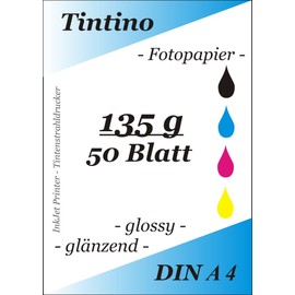Photo Paper DIN A4 135 g/m² / High Gloss / Dries Instantly / Waterproof / High Colour Brilliance / for InkJet Printers / 50 Sheets / Brilliant White