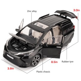 BGHSCA 1:24 Sienna Car Model, Alloy Pull Back Diecast Toy Car with Sound and Light, Collection Model Car for Children, Boys, Girls and Adults, Gift Black