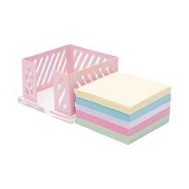 NatSumeBasics Pink Sticky Note Holder with 500 Colorful Note Pads, Clear Acrylic Metal Post Note Dispenser Non Sticky Memo Pads for Desk Organizers Accessories (Colorful)