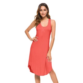 WiWi Womens Soft Pajamas Sleeveless Racerback Nightgown Full Slips Sleepshirts Plus Size Viscose from Bamboo Sleepwear S-4X, Peach, Medium