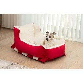 Sherry Kline Holiday Sleigh Dog Bed, Red Velvet with Natural Color Faux Fur, Indoor and Outdoor, Washable and Highly Durable (Small)