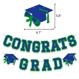 Congrats Grad Banner Graduation Party Banner Decoration Hanging Garland High School College Backdrop Supplies Blue Green