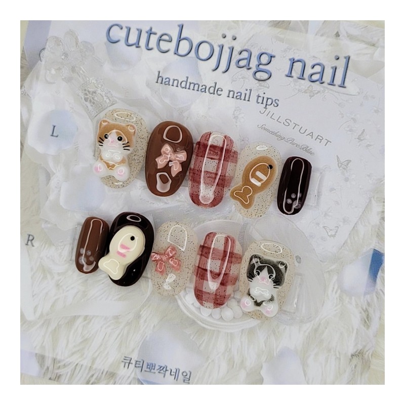 Cat's Bungeobbang Handmade Nail Tips - Stiletto M / 냥이네