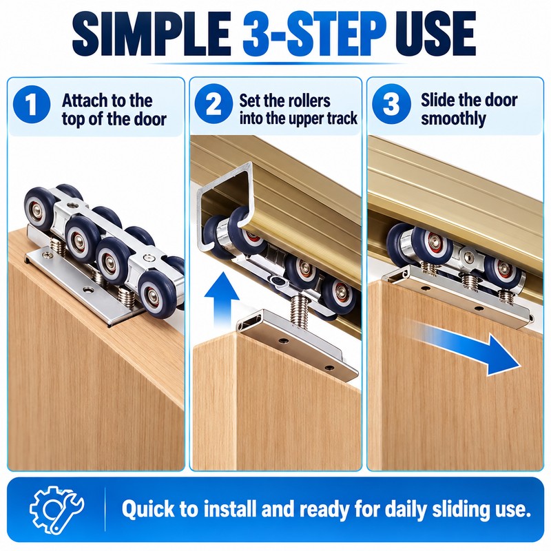 Sliding Door Roller for Wooden Door Track Systems – 4-Wheel