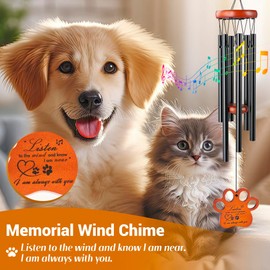 Kryvizo Dog & Cat Memorial Wind Chimes, 28" Rustic Aluminum & Wood Wind Noisemakers, Loss of Pet Sympathy Gift
