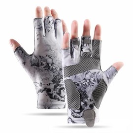 SANLIKE Fishing Gloves, Fishing, Cool, High Grip, Quick Drying, UV Protection, Sun Protection, 5 Finger Cut (Gray, L)