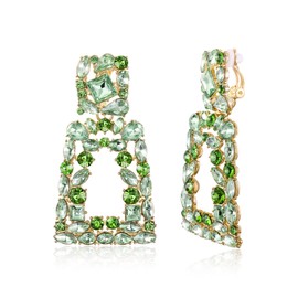 EVER FAITH Rectangle Clip-on Drop Earrings for Women, Sparkly Rhinestone Crystal Geometric Statement Non Pierced Earrings Light Green