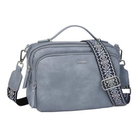 Gladdon Women's Shoulder Bag with Zip, Crossbody Bag, Leather Handbag Small, Wide Shoulder Straps Jacquard Fabric, A-light blue, 当代