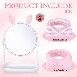 DoubleFill 8 Set Spa Party Supplies Lovely Bunny Cat Mirrors and Headbands Spa Party Favors for Girls Birthday Slumber Sleepover Party Gifts(Rabbit)