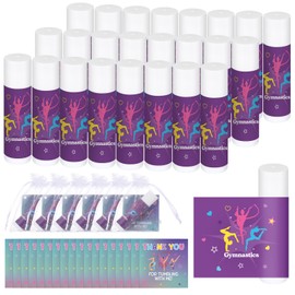Loopeer 24 Set Gymnastics Themed Lip Balms Gifts Bulk Competition Party Favors Jasmine Flavor Natural Moisturizing Lip Balm Cards Organza Bags Team Supplies for Women Dancer Cheerleaders