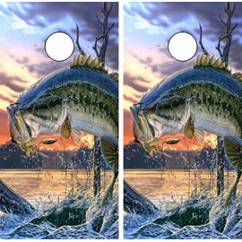 C220 Fish Fishing Bass Cornhole WRAP Wraps Laminated Board Boards Decal Set Decals Vinyl Sticker Stickers Bean Bag Game Vinyl Graphic Tint Image