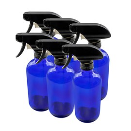 The Bottle Depot - 6 Pack - 16 oz Glass Spray Bottles with Black Trigger Sprayers - Blue - 28-400 Neck Finish - Boston Round Bottles - UV Rays Protection