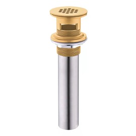 MIFULY Vessel Sink Drain, 19 Holes Grid Drain Strainer Assembly with Overflow for Bathroom Sink, Brass Vessel Sink Drain Brushed Gold