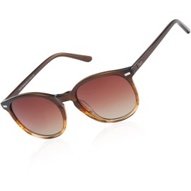 DUCO Retro Round UV400 Polarized Sunglasses for Women Men Vintage Shades Classic AcetatDe Trendy Fashion Sunglass DC1230 (Gradient Brown Frame Brown Lens)