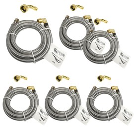 HQRP 6-Pack Universal Premium Stainless Steel Dishwasher Fill Hose with 3/8"x3/8" Comp Connection and 90 degree 3/8" MIP elbow or 3/4" Swivel Gooseneck Fitting, 6-Foot Burst Proof Water Supply Line