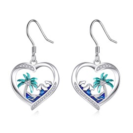 DAYLINLOVE Palm Tree Earrings 925 Sterling Silver Hawaiian Earrings Palm Tree Dangle and Drop Earrings Palm Tree Jewelry Gift for Women