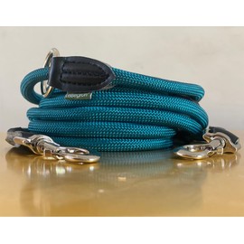 Leisegrün Nylon Dog Lead 2 m Adjustable & Round Paracord Rope Lead, Shoulder Lead, Double Lead & Lead with Carabiner for 2 Dogs 2 m x 11 mm Petrol Blue