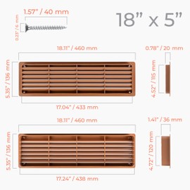 Awenta 18" x 5" Inch Two Sided Alder Color Door Air Vent cover - Door Vents for Interior Doors - Universal Furniture Ventilation Guard- Register for Bathroom, Bedroom, Garage, Kitchen, Furniture
