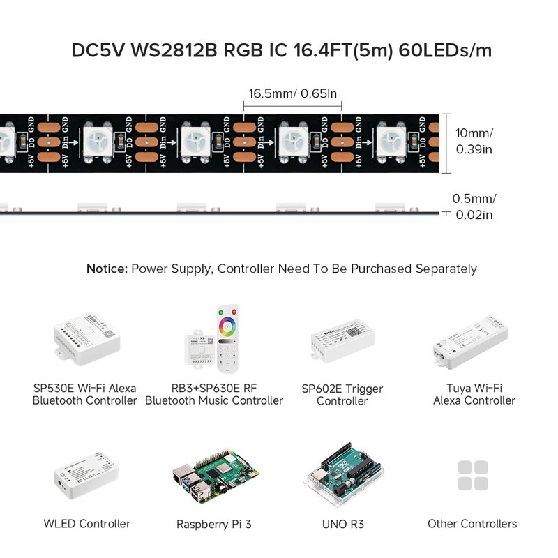 BTF-LIGHTING WS2812B IC RGB 5050SMD Pure Gold Individual Addressable LED