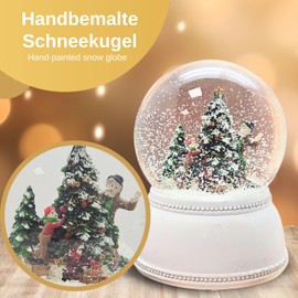 Snow Globe Christmas Tree Decorating | Base White Nostalgic | with Music Box | Shaking Ball Christmas Decoration | W: 10 cm H: 13 cm | 20271