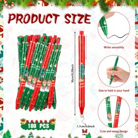 Qilery 100 Pcs Christmas Pens Gifts Bulk for Coworkers Adults Xmas Ballpoint Pen Ink Pen Holiday Pens Christmas Favors Christmas Giveaways for Adults Office School Party Supply(Bright Style)