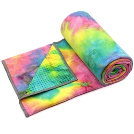 Eunzel Yoga Towel,Hot Yoga Mat Towel with Grip Dots Sweat Absorbent Non-Slip for Hot Yoga, Pilates and Workout 24" x72", Yellow & Blue & Pink