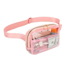 Clear Bag for Stadium Events, Clear Fanny Pack with Adjustable Strap, Clear Crossbody Bags for Women Men, Clear Belt Bag for Concerts Sports Travelling Hiking Running(Pink)