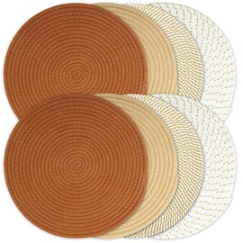 Kochorie Round Woven Placemats Set of 8,13 Inch Boho Placemats Table Mats Cotton Washable Trivets for Kitchen Dining Farmhouse Fall Thanksgiving Christmas Decoration Place Mat (Mixed Brown)