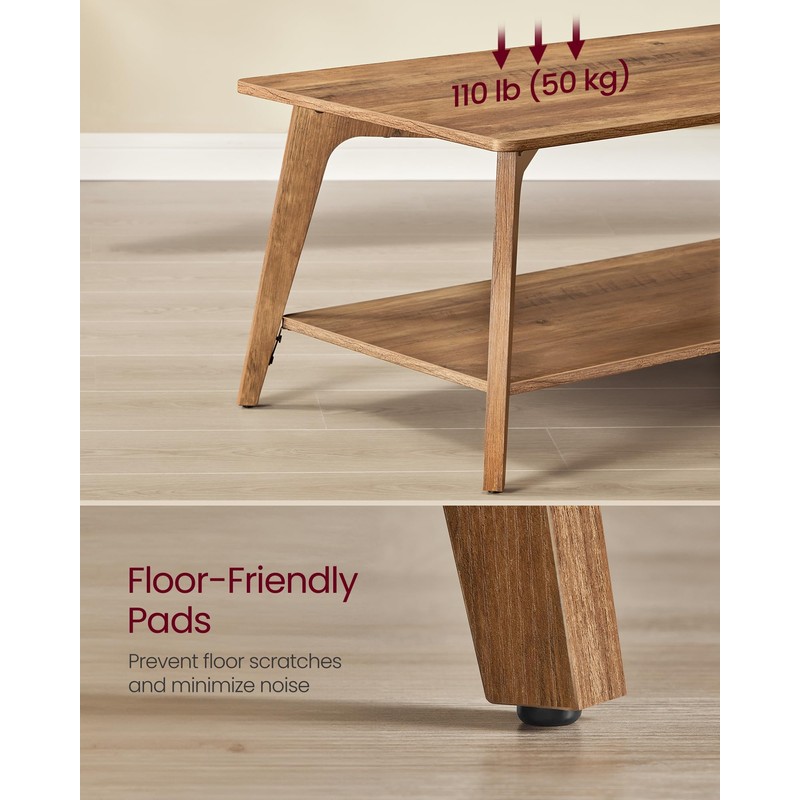 VASAGLE Coffee Table, 2-Tier Living Room Table with Storage, Center