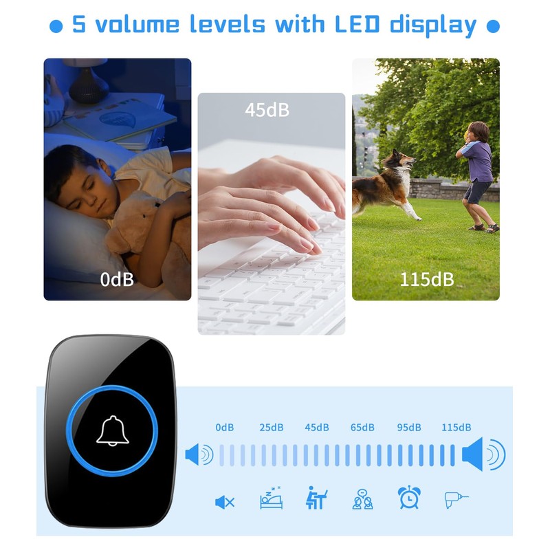 Waterproof Wireless Doorbell Kit, 300m Wireless Range Front Doorbell with