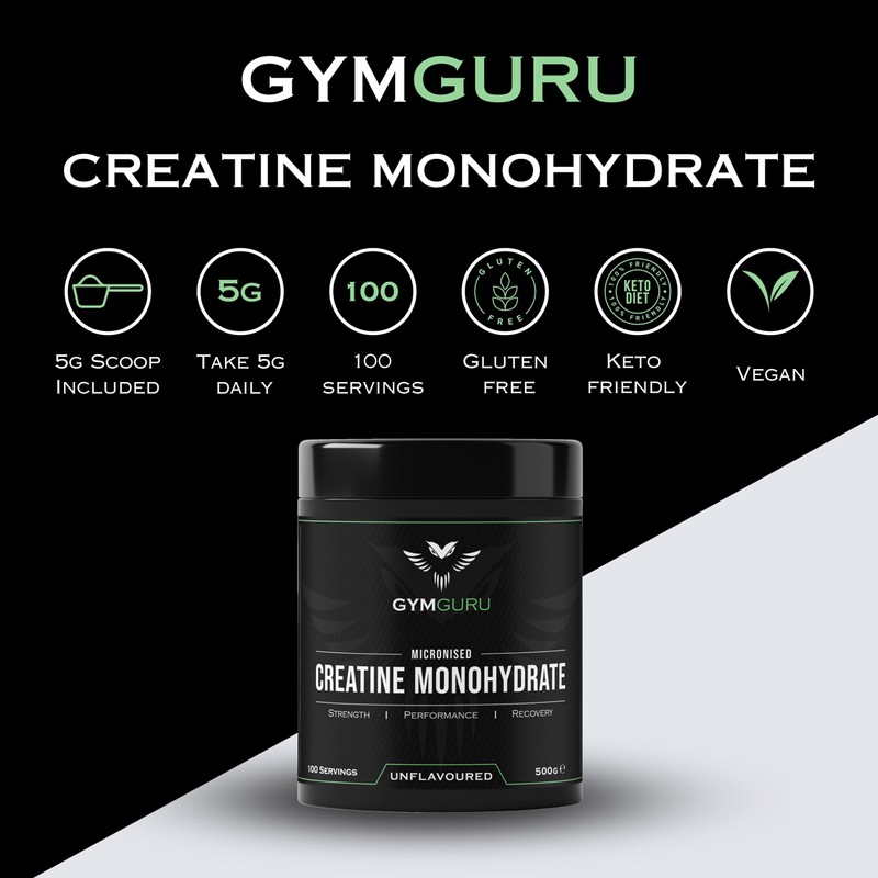 Gym Guru® Creatine Monohydrate Powder, Unflavoured, Micronized | 500g |