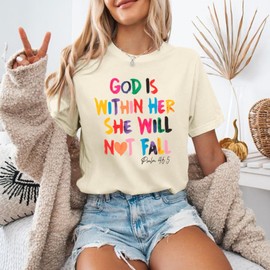Sulayesh Christian Shirts for Women Jesus God is Within Her Tshirt Faith Inspirational Bible Verse Religious Graphic Tee Tops (Apricot,S)