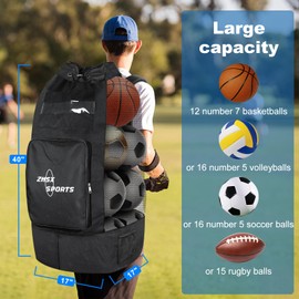 ZHSX Soccer Ball Bag,Large Mesh Ball Bag Sports Equipment Net Bag With Drawstring Closure Shoulder Strap and Oversized Front Pocket Storage Basketball,Volleyball,Football Accessories