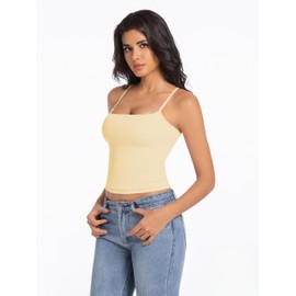 Abonlen Camisole Tops for Women Sleeveless Adjustable Spaghetti Strap Tank Tops Y2K Basic Shirts(Pale Yellow,Small)