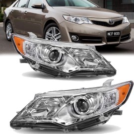 czwenqi2018 Right+Left Headlights For 2012-2014 Toyota Camry Halogen Type Chrome Projector