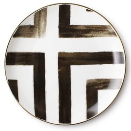 KBDSD Bone China Dinner Plate, Scandinavian Style Hand Painted Crossroad Stripes Black and White Western Dinner Plate Ceramic Plate, Household Round Tableware, Salad Plate and Steak Plate