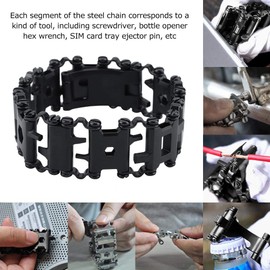 Herramienta de Pulsera Multifuncional, 29 en 1 Pulsera de Herramienta Multifuncional de Acero Inoxidable para Exteriores Pulsera portátil Punk(Negro)