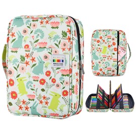 YOUSHARES Colored Pencil Case 220 Slots Pen Case Organizer with Handy Wrap & Zipper, Multilayer Holder for Prismacolor Colored Pencils & Gel Pen (Rabbit)